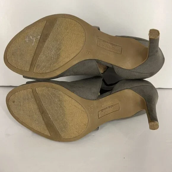 Christian Siriano Taupe / Green Faux Suede Open Toe High Heels Sz 8.5 - Picture 11 of 15